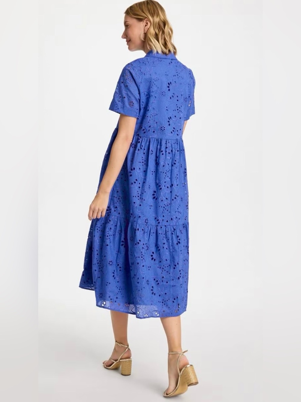Women’s Chico’s 3.5 size 18 blue eyelet tiered button midi dress - Picture 3 of 8